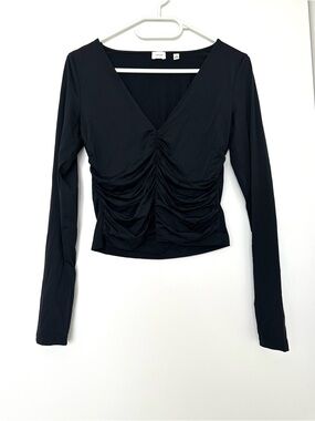 Wilfred Black Ruched V-Neck Long Sleeve Top